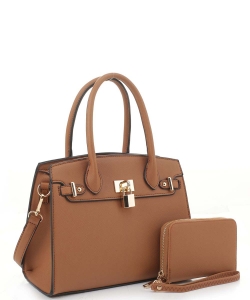 New Fashion Satchel with Padlock Deco and With Free Matching Wallet SM20093 BROWN